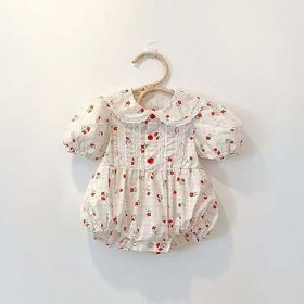 Baby Girl Print Lace Patchwork Onesie (Color: White, Size/Age: 73 (6-9M))