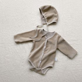 Baby; Soft, Pit Strip Fabric Onesie and Cap (Color: Brown, Size/Age: 90 (12-24M))