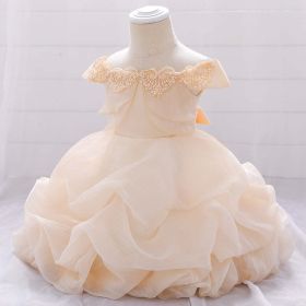 Off-Shoulder Design Special Occasion Dress (Color: Apricot, Size/Age: 73 (6-9M))