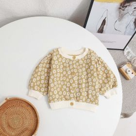 Daisy Pattern Puff-Sleeves Sweet Cardigan (Color: Yellow, Size/Age: 80 (9-12M))