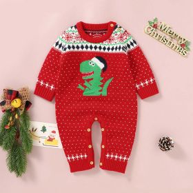 Dinosaur Knitted Romper (Color: Red, Size/Age: 90 (12-24M))