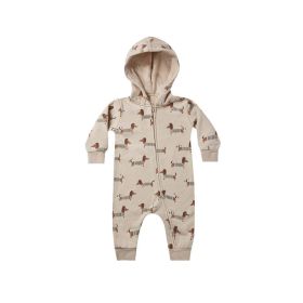 Baby Animal Print, Zipper, Hooded Romper (Color: Beige, Size/Age: 80 (9-12M))