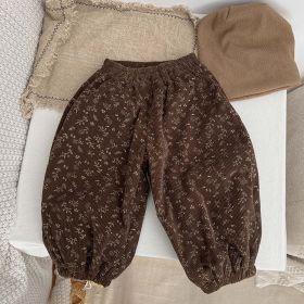 Baby Girl Ditsy-Flower Corduroy, Loose, Thick Pants (Color: Coffee, Size/Age: 80 (9-12M))