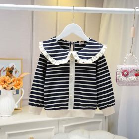 Flower-Button Design Korean Style Jacket (Color: Black, Size/Age: 140 (8-10Y))