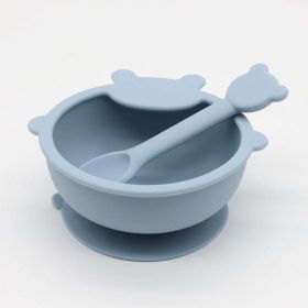 Bear Shape Food Training Silicone Bowl with Spoon Sets (Color: Blue, Size/Age: Average Size (0-8Y))