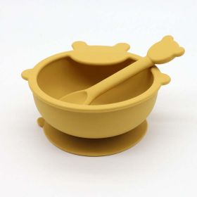 Bear Shape Food Training Silicone Bowl with Spoon Sets (Color: Yellow, Size/Age: Average Size (0-8Y))
