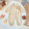 3D Bear Patched Design Corduroy Button Front Romper