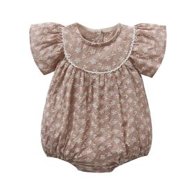 Baby Girl Eyelet Embroidered Onesie With Buttons (Color: Coffee, Size/Age: 90 (12-24M))
