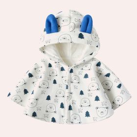 Bear-Print Thick, Hooded Cape (Color: White, Size/Age: 100 (2-3Y))