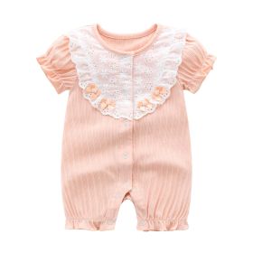 Baby Girl Romper With Eyelet Lapel (Color: Pink, Size/Age: 66 (3-6M))