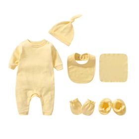 Newborn Solid Romper Set; Hat; Bib; Gloves; Footwear (Color: Yellow, Size/Age: 66 (3-6M))