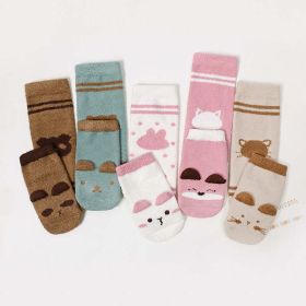 Animal Print Pattern Non-Slip Warm Long Socks (Color: Coffee, Size/Age: S (0-3Y))