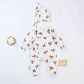 Bear Print Rompers With Bonnet (Color: White, Size/Age: 100 (2-3Y))