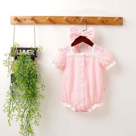 Baby Girl Gingham Lace-trimmed, Onesie With Buttons (Color: Pink, Size/Age: 80 (9-12M))
