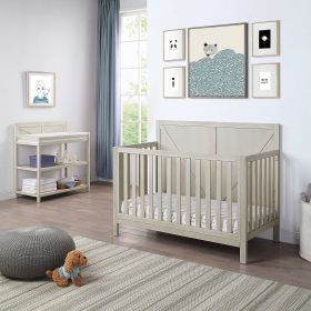 Farmhouse Style Crib, Converts to Bed (Color: Grey)