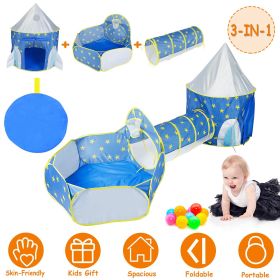 3 In 1 Child Crawl Tunnel Kids Play Tent Ball Pit w/Storage Bag (Color: Blue)