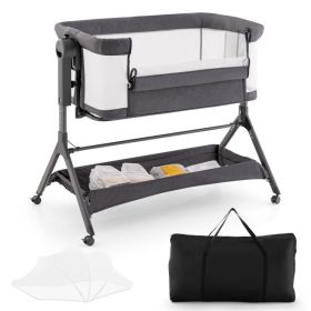 Height Adjustable Bedside Bassinet; Storage & Soft Mattress (Color: gray)