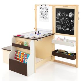 Kids Art Center; Wooden; Table/Bench Set (Color: Brown)