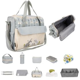 11pc  Multifunctional Diaper Bag with Shoulder Strap (Color: Grey)