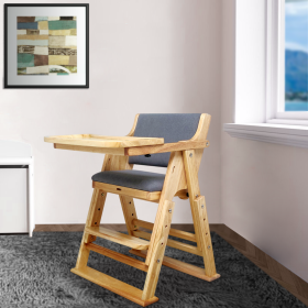 Multi-Position Solid Wood Folding High Chair (Color: Natural, Material: Soild Wood)