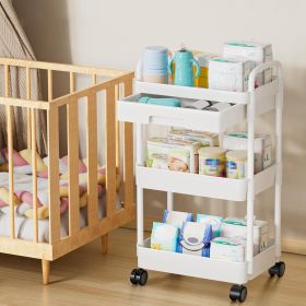 Baby Room Storage & Organizer, Lockable Wheels 360 degree-turn (Tier: 3 Tier, Color: White)