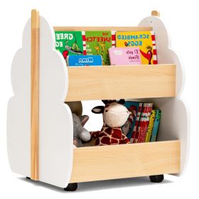 Kids Wooden Bookshelf with Universal Wheels (Color: White)