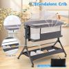 Height Adjustable Bedside Bassinet; Storage & Soft Mattress