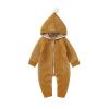 Baby Hooded Ribbed Romper, Zipper Front