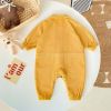 3D Bear Patched Design Corduroy Button Front Romper