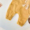 3D Bear Patched Design Corduroy Button Front Romper