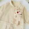 3D Bear Patched Design Corduroy Button Front Romper