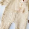 3D Bear Patched Design Corduroy Button Front Romper