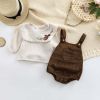 Baby Combo Embroidered Lapel Cotton Shirt and Corduroy Strap Onesie