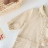 3D Bear Patched Design Corduroy Button Front Romper