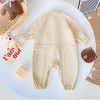 3D Bear Patched Design Corduroy Button Front Romper