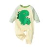 Baby Boy Romper; Dinosaur Applique with Side Snaps